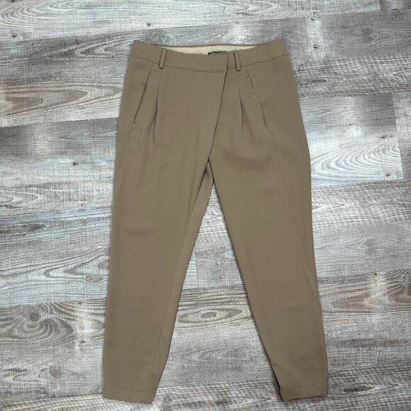 VINCE. Women's Size 6 Asymmetric Harem Trousers Leather Trim Brown Taupe - Picture 4 of 16